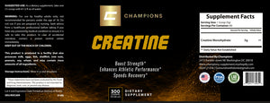 Champions Supplements Creatine, 100% Monohydrate, Non Flavored, 300g, 60 Servings, Serving size 5g