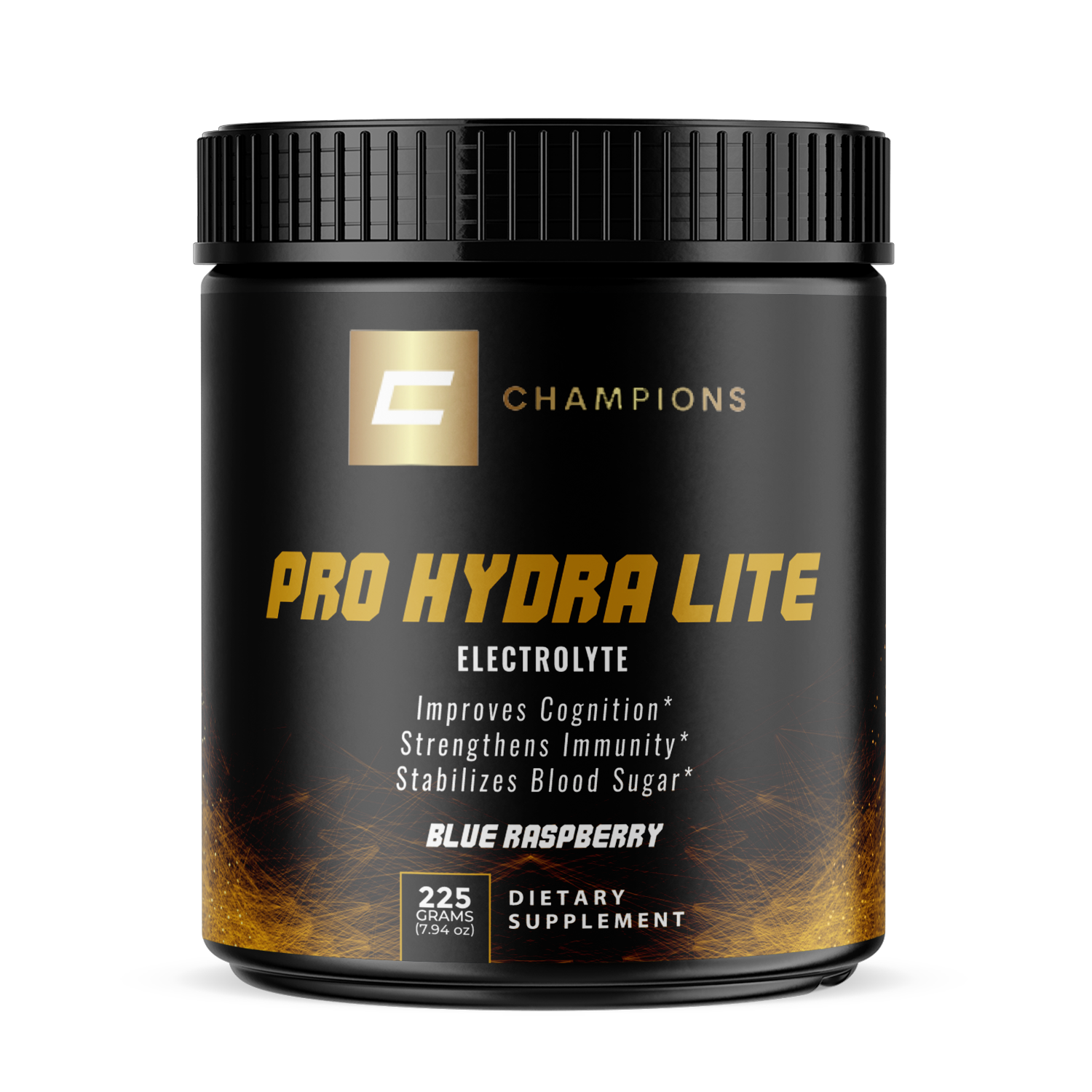 Champions Supplements ProHydraLite Electrolytes Blue Raspberry Flavor, 225g, 30 Servings, Serving Size 7.5g, 600mg Sodium