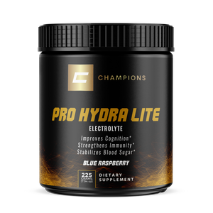 Champions Supplements ProHydraLite Electrolytes Blue Raspberry Flavor, 225g, 30 Servings, Serving Size 7.5g, 600mg Sodium