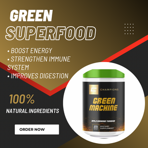 Champions Supplements Green Machine Super Greens Apple Cinnamon Turnover Flavor, 273g, 30 Servings, Serving Size 9.1g, 40 Calories, Zero Added Sugar