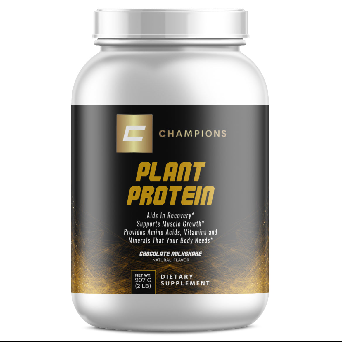 Champions Supplements Plant Protein Powder Chocolate Milkshake Flavor, 2LBS, 28 Servings, Serving Size 32g, 20g Protein, 2g Sugar 140 Calories