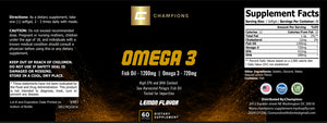 Champions Supplements Omega 3 Fish Oil Lemon Flavor, 60 Servings, Serving Size 1 Softgel, 12 Calories