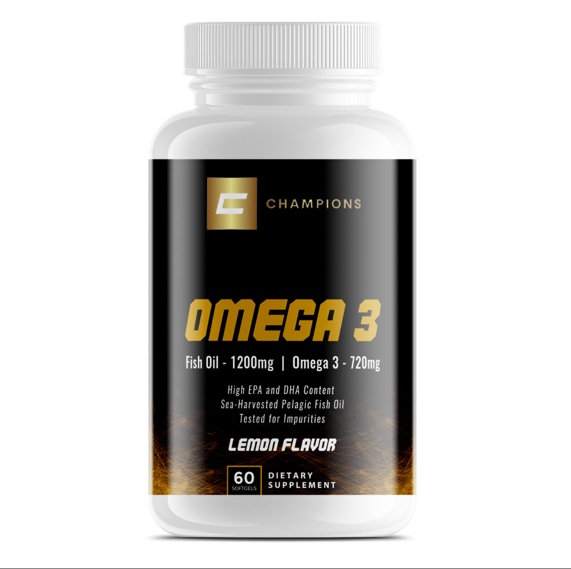 Champions Supplements Omega 3 Fish Oil Lemon Flavor, 60 Servings, Serving Size 1 Softgel, 12 Calories