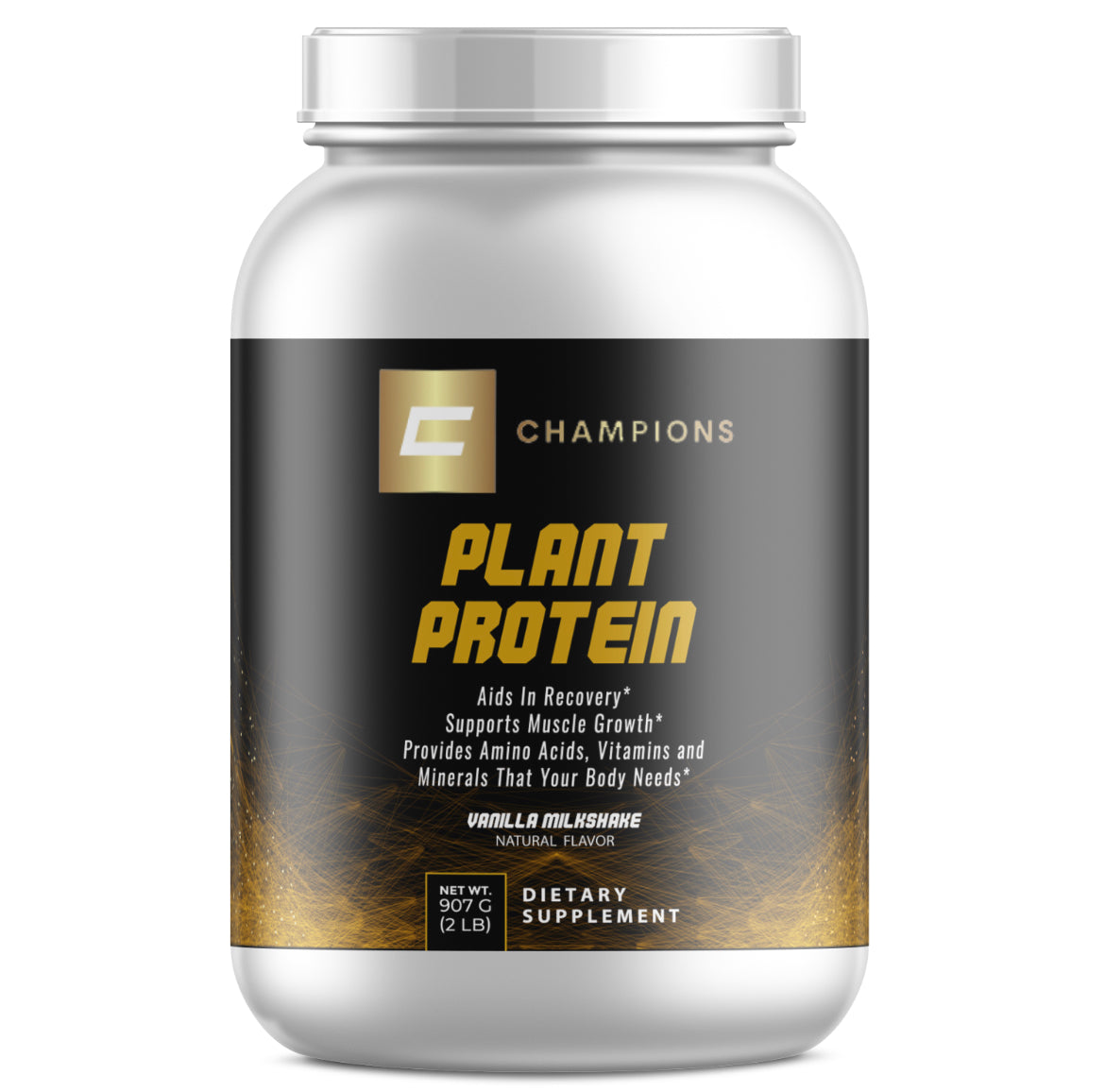 Champions Supplements Plant Protein Powder Vanilla Milkshake Flavor, 2LBS, 28 Servings, Serving Size 32g, 20g Protein, 4g Sugar 130 Calories